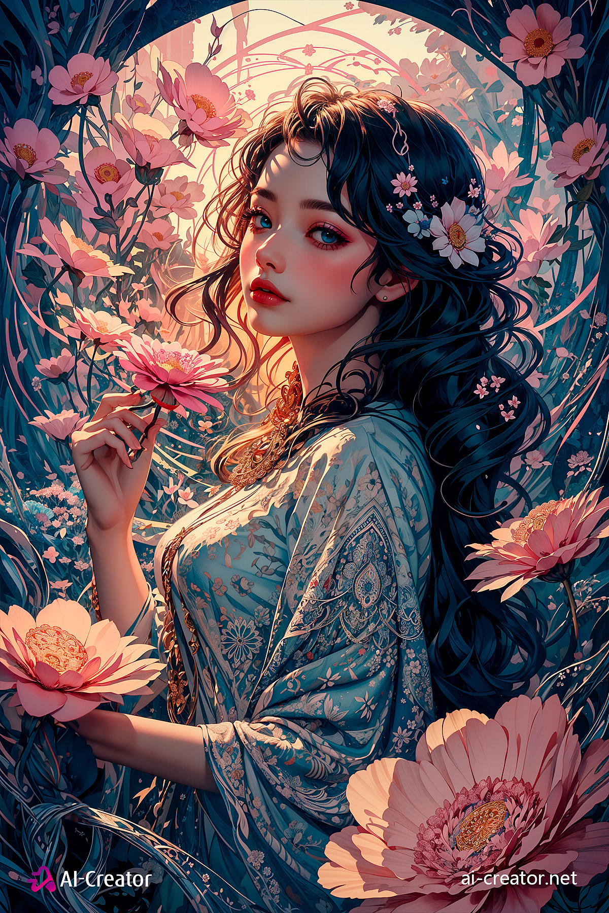【AI绘画作品-131】花想容（图ZMzQ0NTY2MzMy） - 商业插画 - 站酷设计师坤哥的奇幻世界原创素材 - 站酷ZCOOL