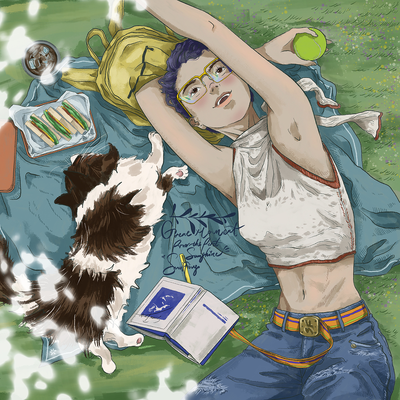 《猫咪、咖啡、夏天》躺在一起系列插画(持续更新中)