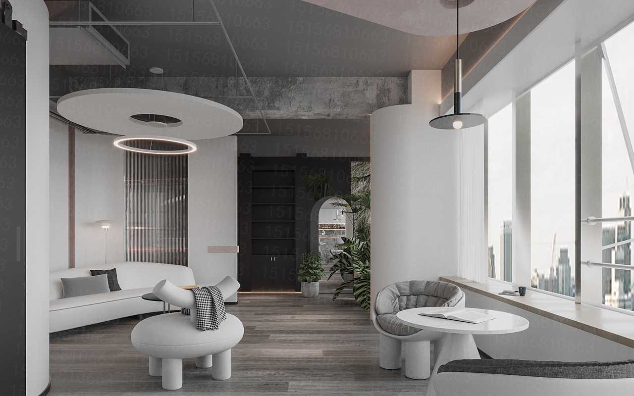 办公空间效果图 -门厅前台吧台效果图