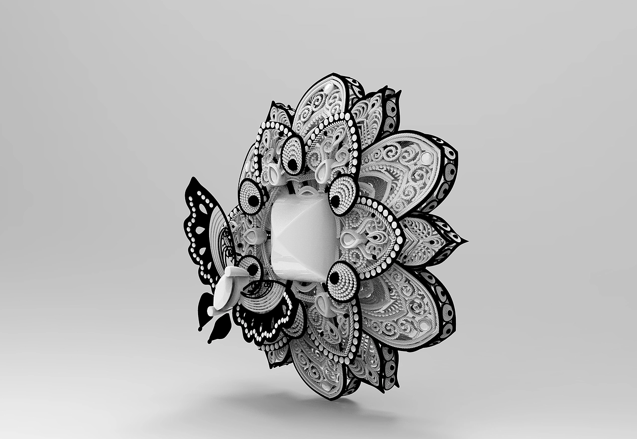 犀牛建模-中国非遗工艺还原-糖塔花丝胸针