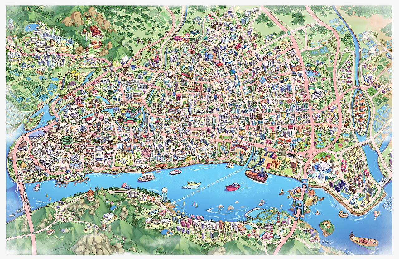 商稿-汕头地图（项目）（图ZMjk2MzI2MTAw） - 商业插画 - 站酷设计师秃发飘飘原创素材 - 站酷ZCOOL