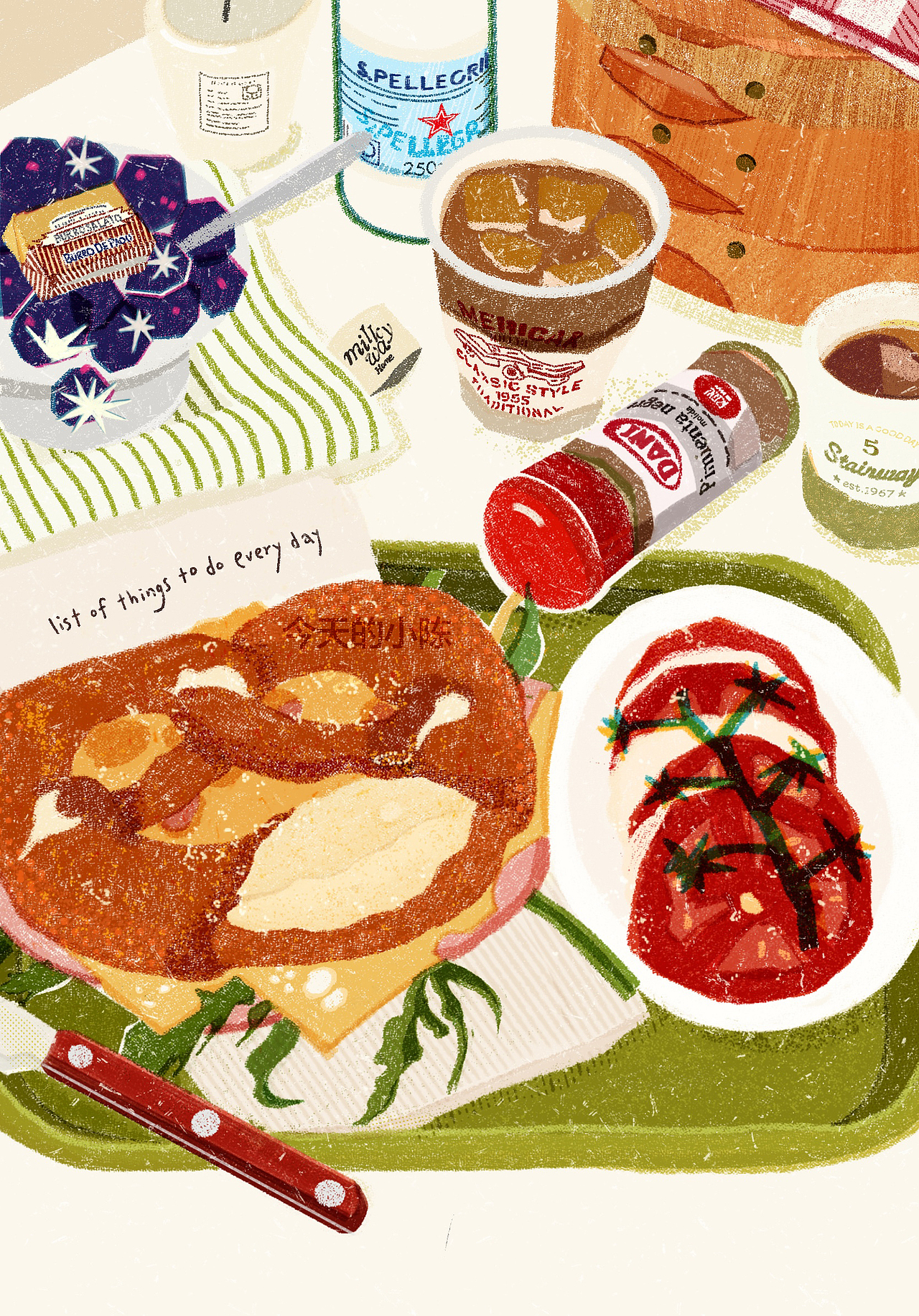 procreate|模拟丝网印刷质感美食插画