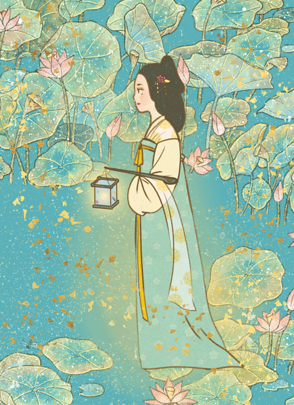 动态插画-荷花仕女图