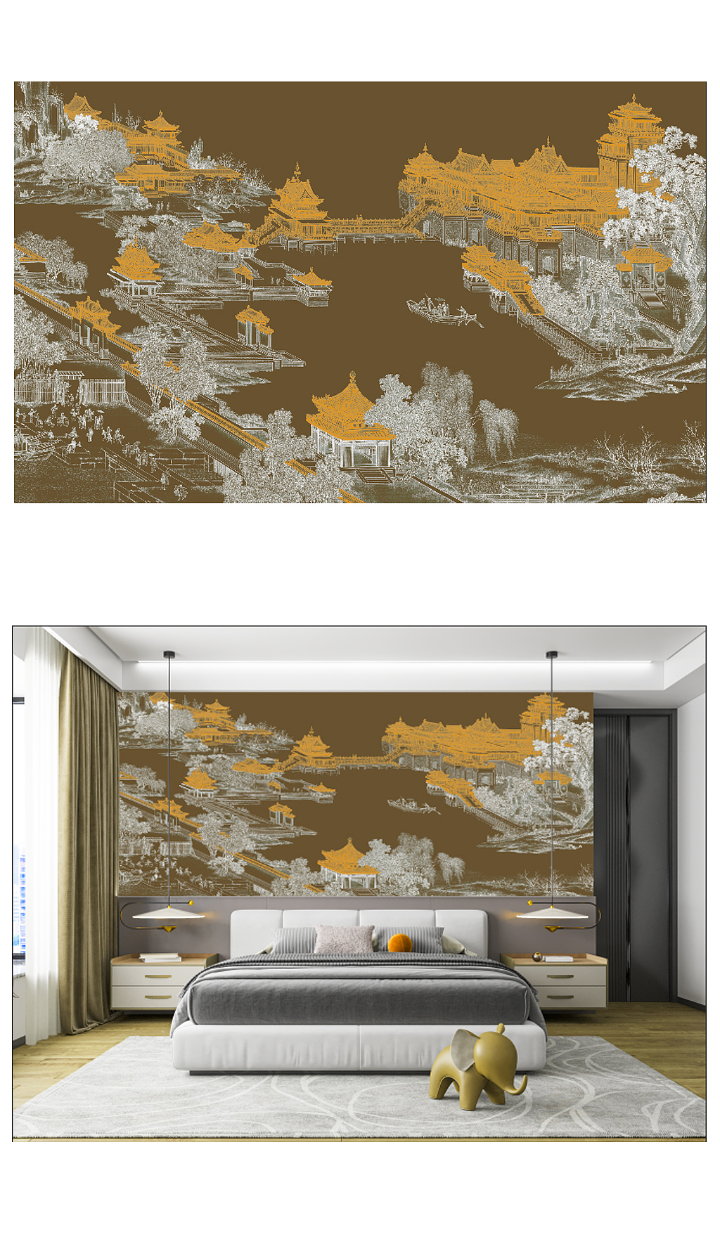 轻奢中式壁画案例分享（图ZMzU5MzE0MDMy） - 家装设计 - 站酷设计师喜之郎1096原创素材 - 站酷ZCOOL