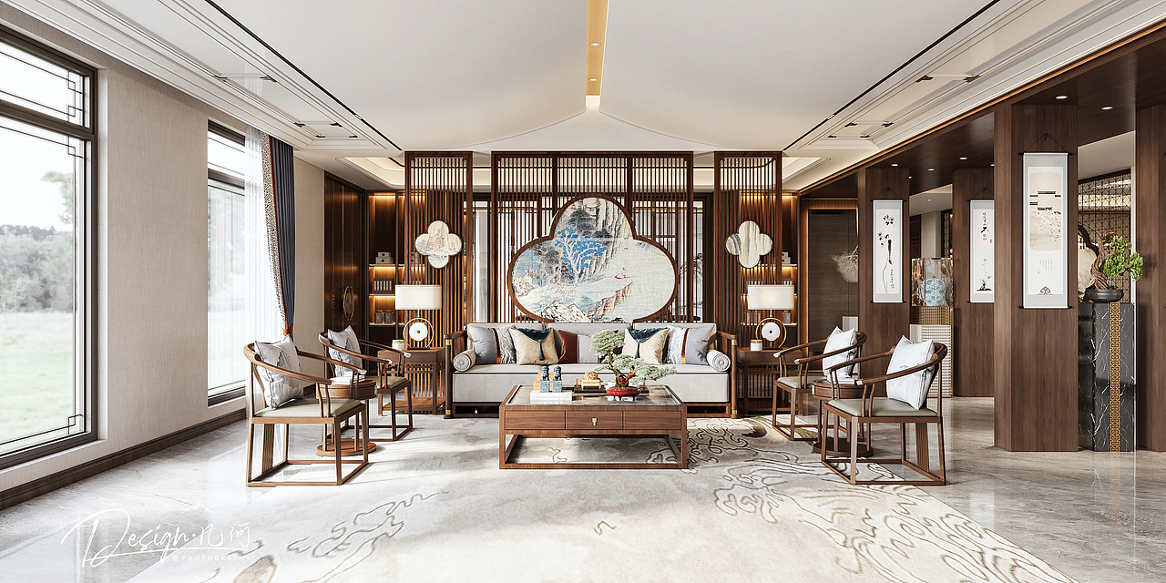 几何空间视觉表现 | 碧桂园大平层新中式客餐厅（图ZMzQxMzg3ODU2） - 家装设计 - 站酷设计师几何空间灬原创素材 - 站酷ZCOOL