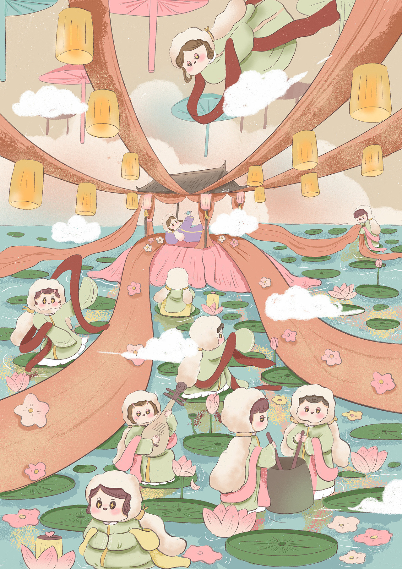 天宫小池塘（图ZMzA2OTAxMjY0） - 商业插画 - 站酷设计师土茯苓煲汤原创素材 - 站酷ZCOOL