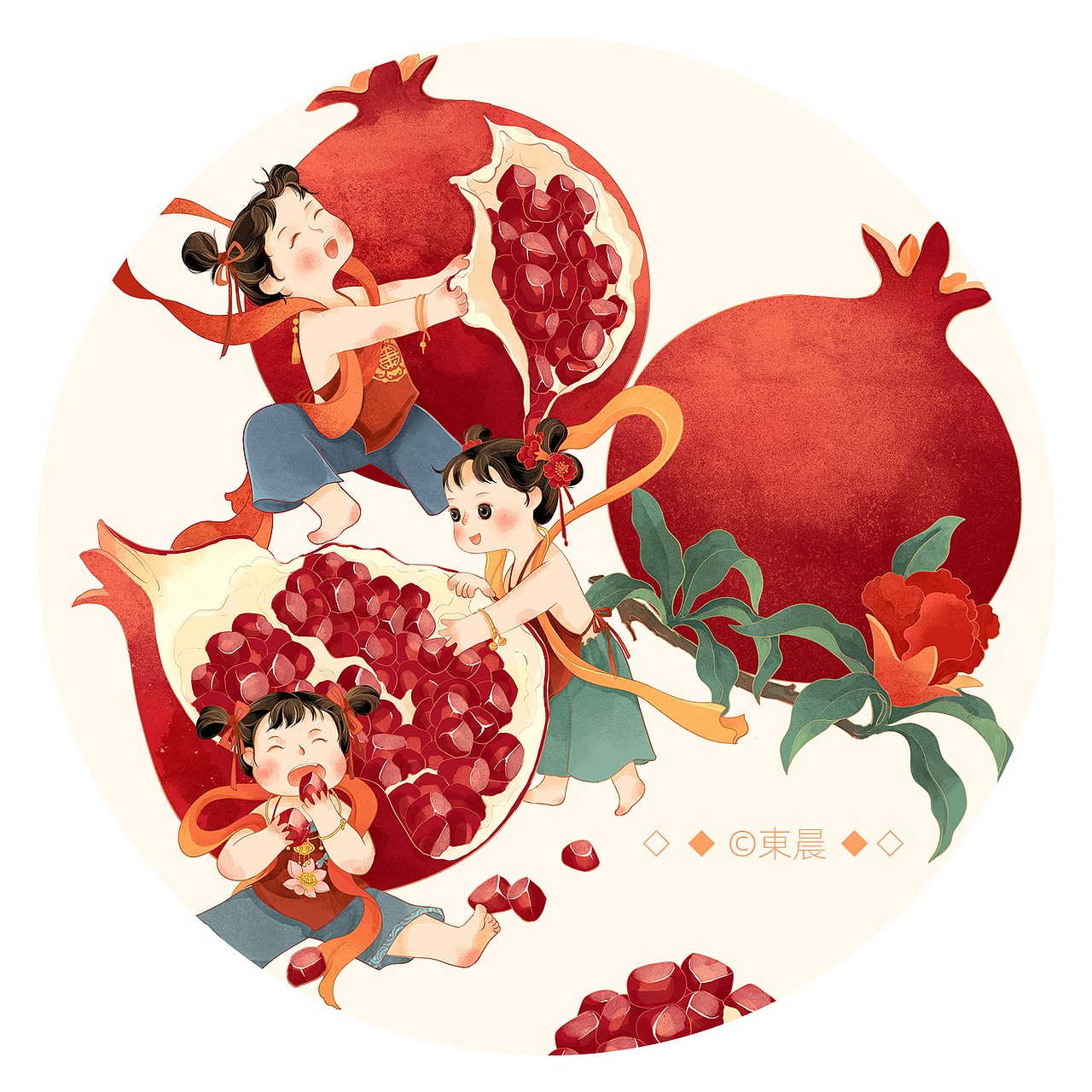 可爱娃娃与水果国潮插画（图ZMjk5MTQ5OTcy） - 商业插画 - 站酷设计师東晨原创素材 - 站酷ZCOOL