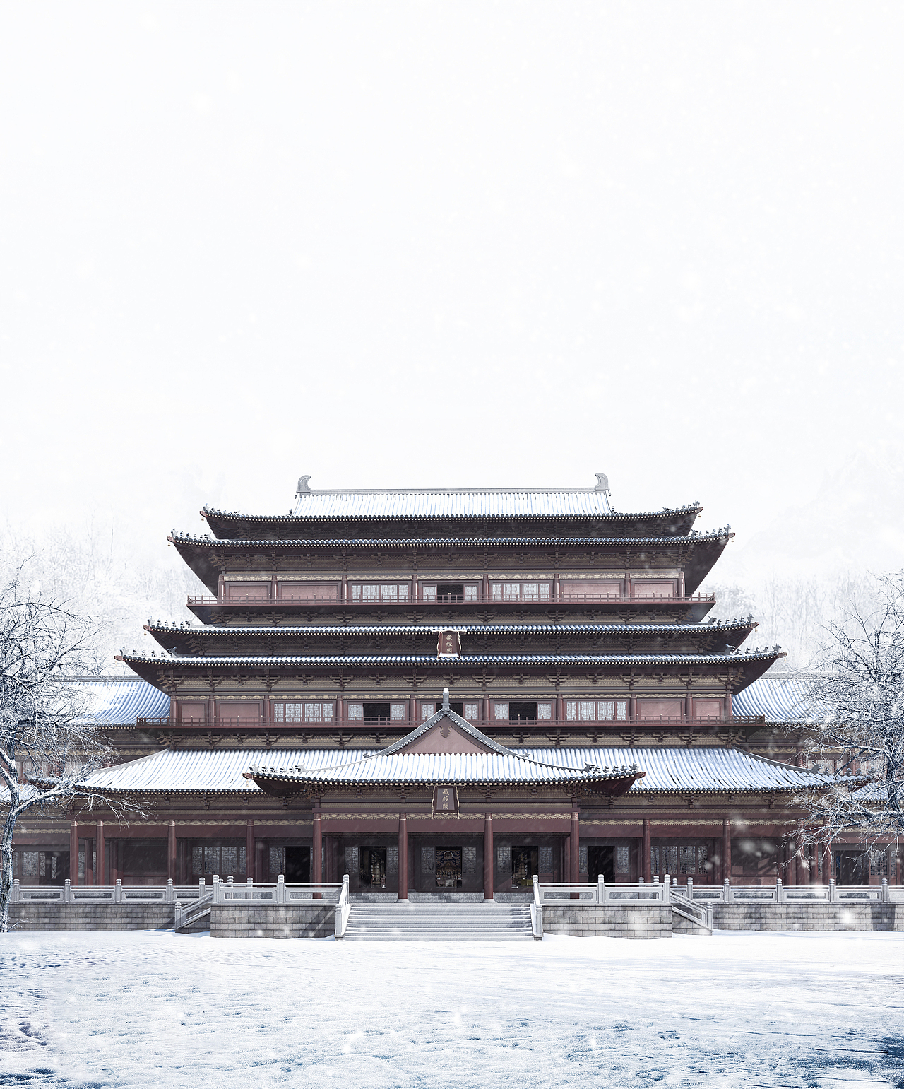 藏经阁·雪（图ZMzIwOTgxNjcy） - 建筑/空间 - 站酷设计师3DMadmen原创素材 - 站酷ZCOOL