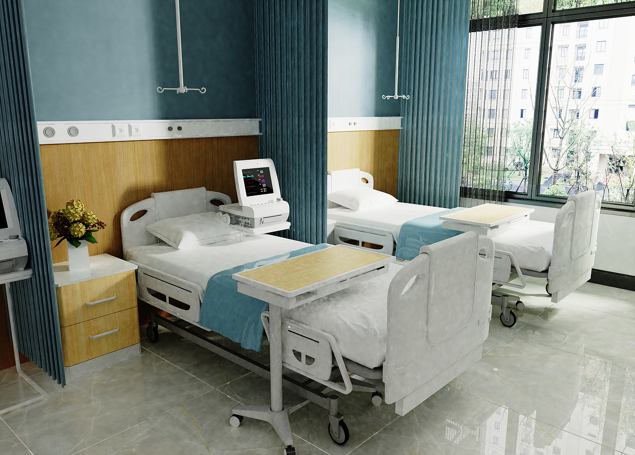 第十九期keyshot医疗病床场景源文件医疗医院病房场景