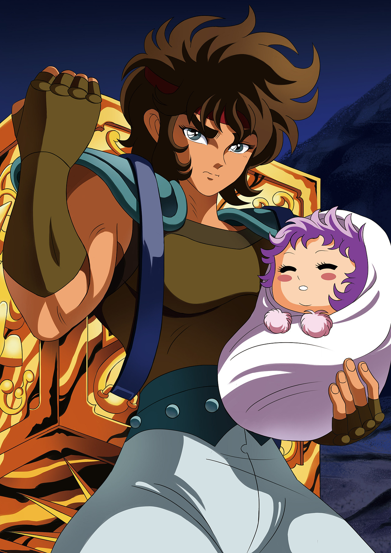 抱着婴儿雅典娜的射手座黄金圣斗士艾洛斯