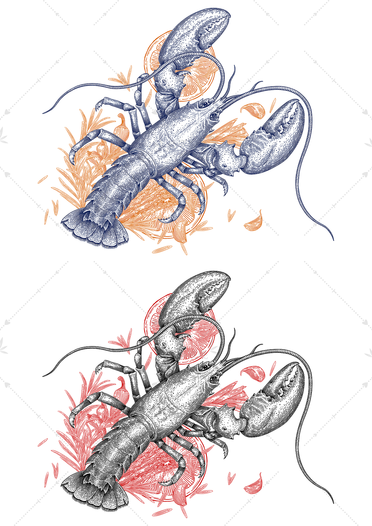 百合花/虾——商业插画版画风（图ZMzY4MTI4NzI0） - 商业插画 - 站酷设计师长亭晚晚原创素材 - 站酷ZCOOL