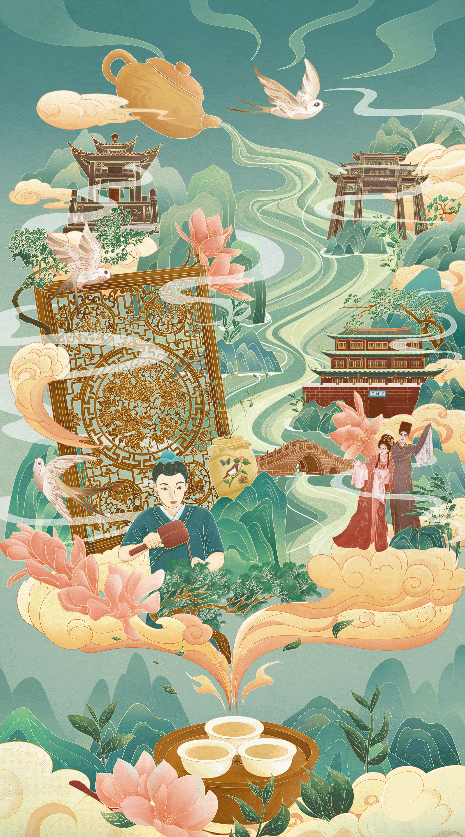 国潮插画-《喜迎中秋佳节》《城市印象-潮州》（图ZMzEwODY5Mzcy） - 商业插画 - 站酷设计师蒲烧鳗鱼原创素材 - 站酷ZCOOL