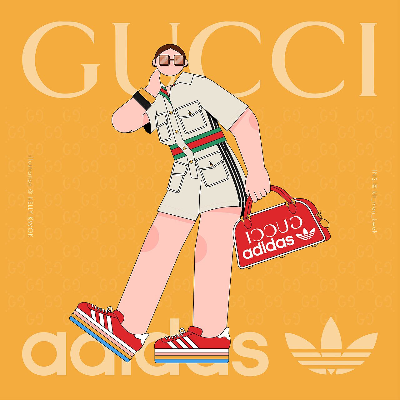 Gucci x adidas图片转插画🎨(扁平風人物)（图ZMzUxNTk0NzY0） - 新锐潮流插画 - 站酷设计师凱麗郭原创素材 - 站酷ZCOOL
