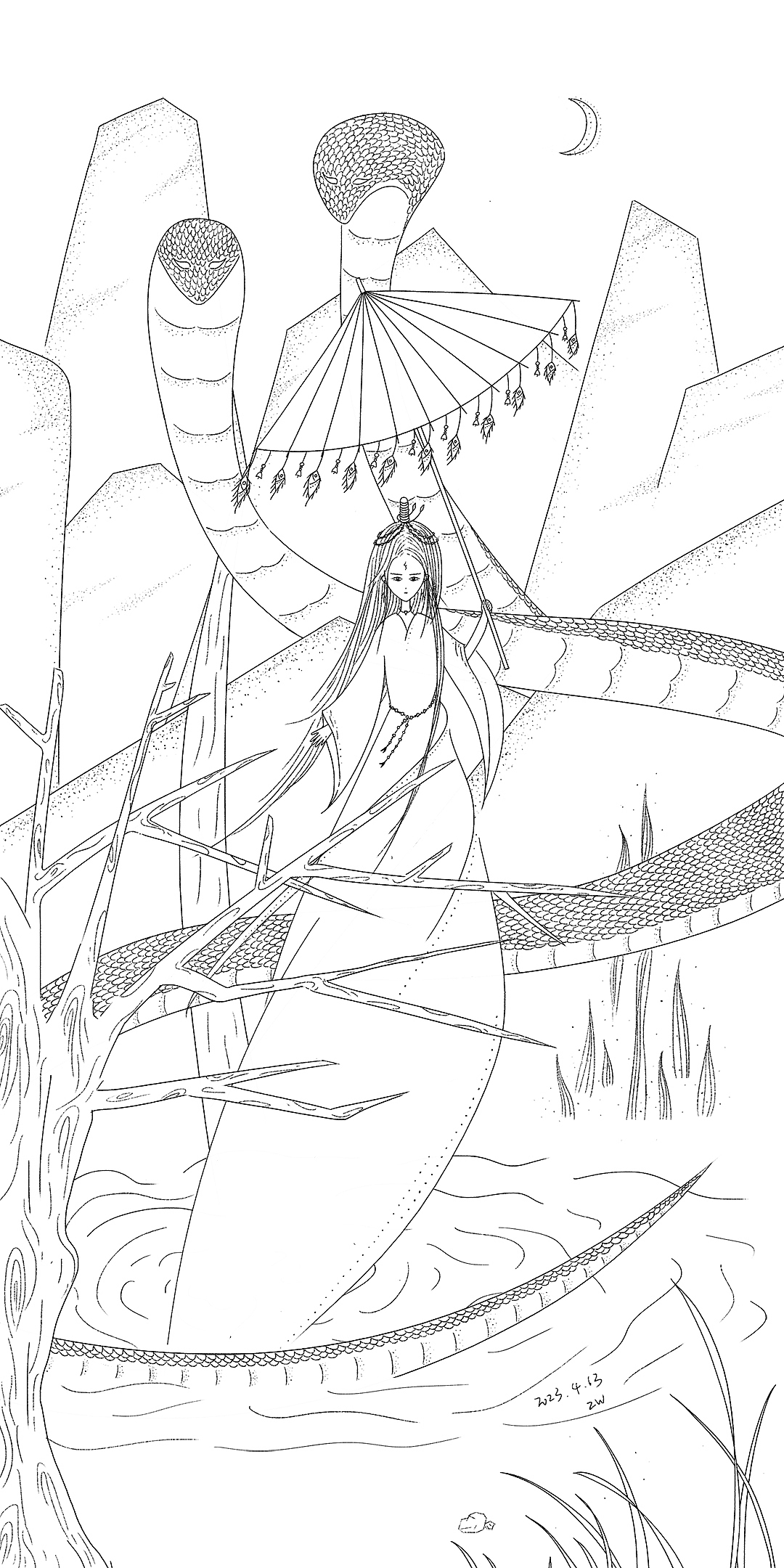 线条黑白插画，我与上古神兽（图ZMzUzMTEzMDY4） - 创作习作 - 站酷设计师翟紫微原创素材 - 站酷ZCOOL