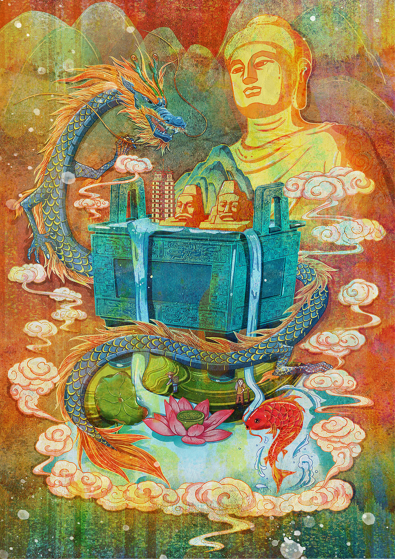 问鼎中原——国潮插画构思及过程（图ZMzU1NzU0MDgw） - 新锐潮流插画 - 站酷设计师望雲居原创素材 - 站酷ZCOOL
