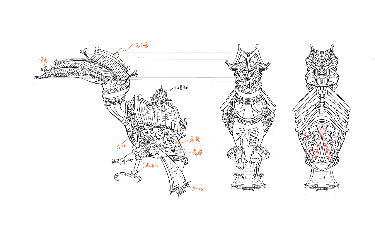 犀鳥古建筑三視圖（圖ZMjk5NTEyMTI4） - 玩具 - 站酷設(shè)計師連書雁原創(chuàng)素材 - 站酷ZCOOL
