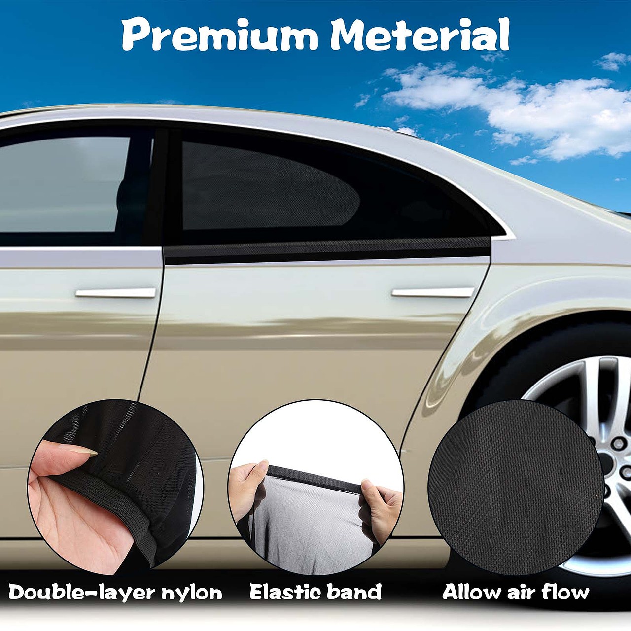 1对双层后车窗高弹黑纱防晒罩