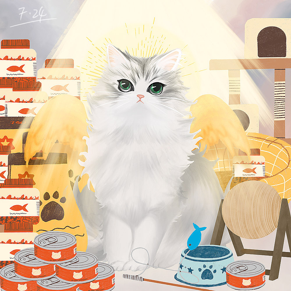 手绘插画「天使布偶猫灰灰」（图ZMzQ2NjU1MzY0） - 商业插画 - 站酷设计师西木子子原创素材 - 站酷ZCOOL