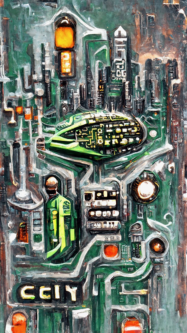 电路板城市概念插画装饰画