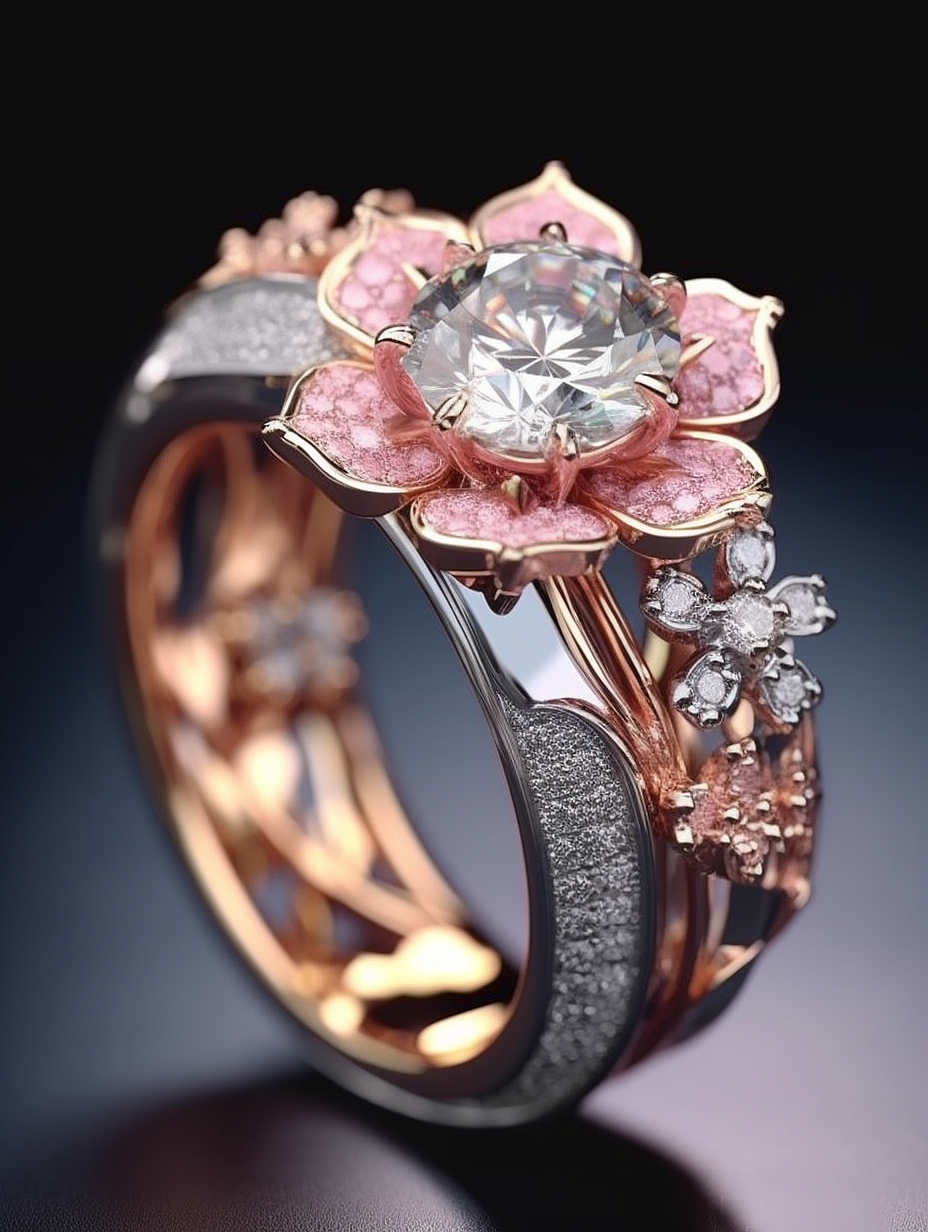 Midjourney AI 樱花主题戒指 珠宝系列