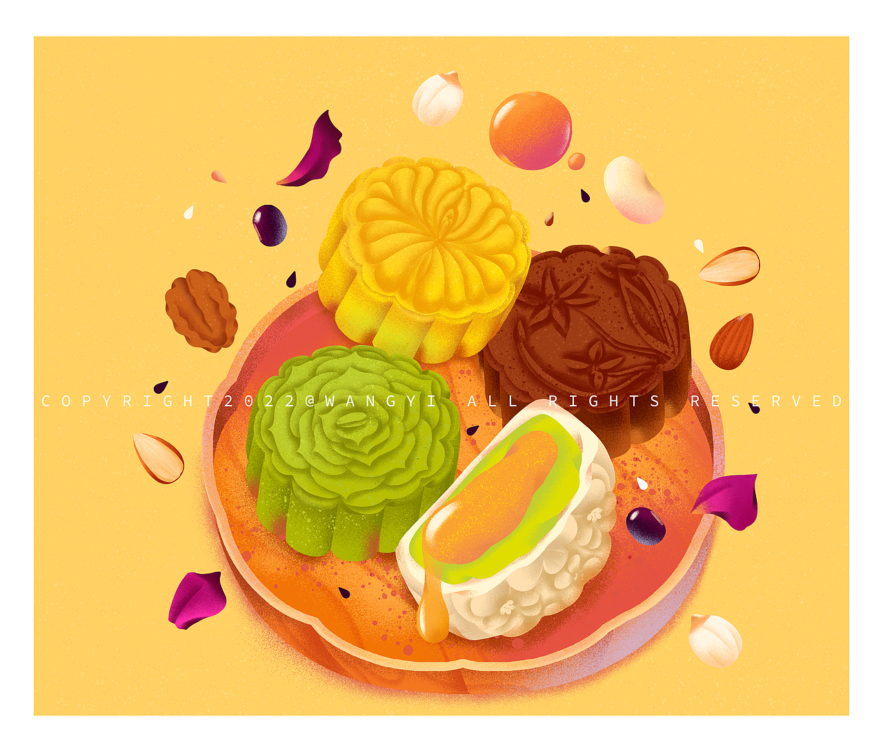 2022中秋节月饼贺图（图ZMzE1MDY3NTE2） - 商业插画 - 站酷设计师橄榄_Garlen原创素材 - 站酷ZCOOL