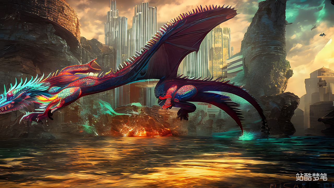 #站酷梦笔#鱼跃龙门，赛博朋克