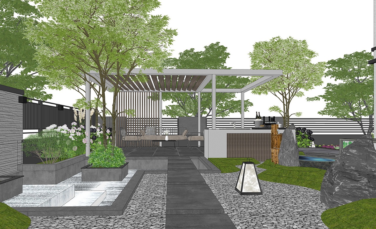 现代庭院景观SU模型下载（图ZMzI0NDI0NTA4） - 景观设计 - 站酷设计师素模网原创素材 - 站酷ZCOOL