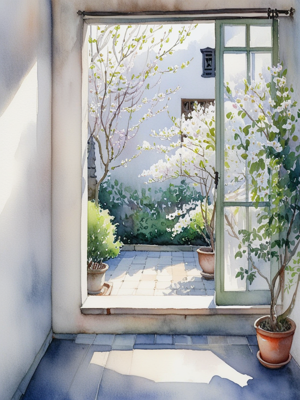 Ai绘画|水彩画小院一角