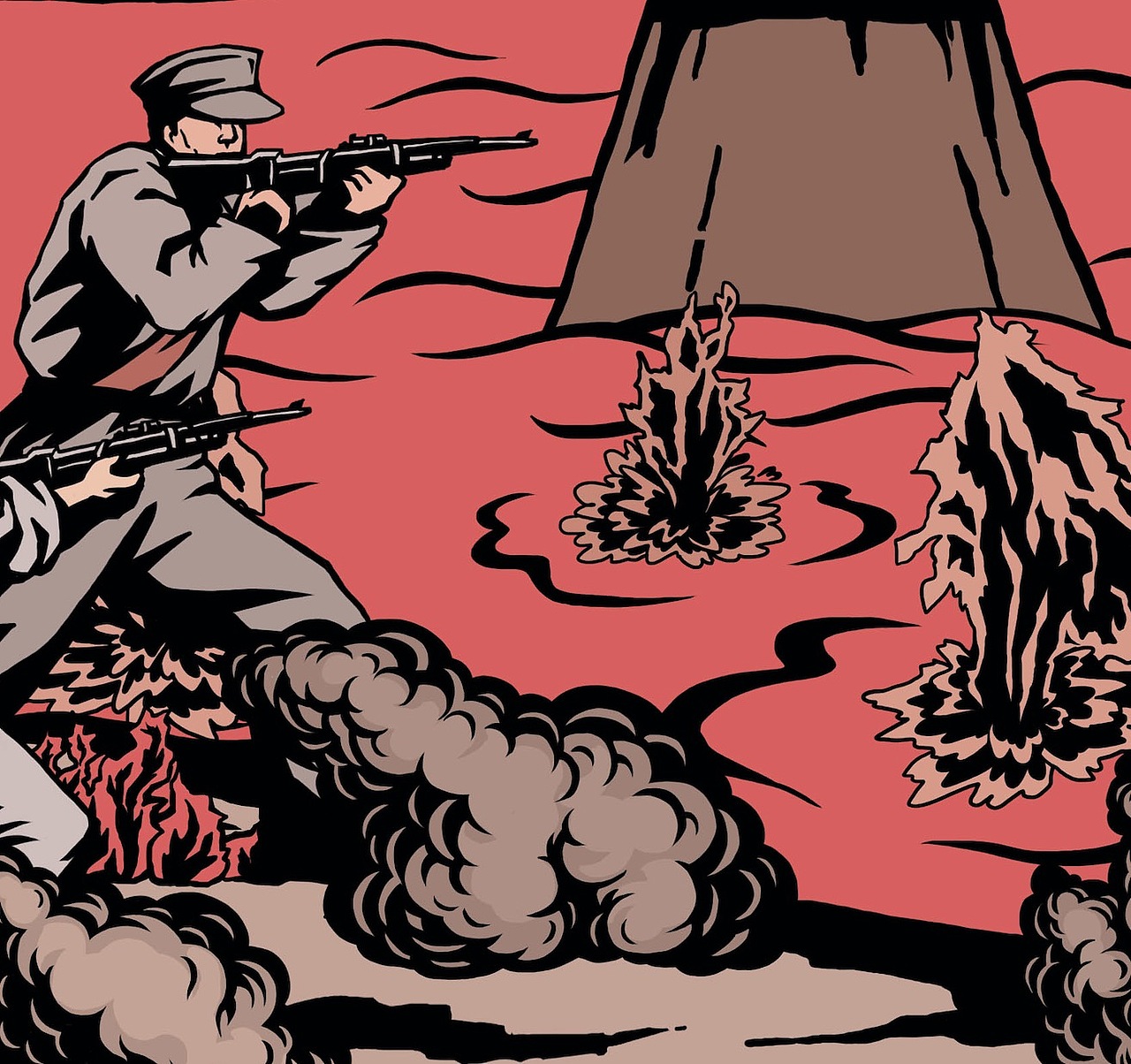 版画风格红色革命题材延安系列插画