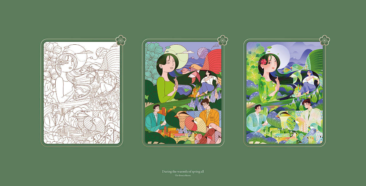 国潮插画 春暖花开（商业插画与包装、周边）（图ZMzM2MjE3NjQ4） - 商业插画 - 站酷设计师沙果星球原创素材 - 站酷ZCOOL