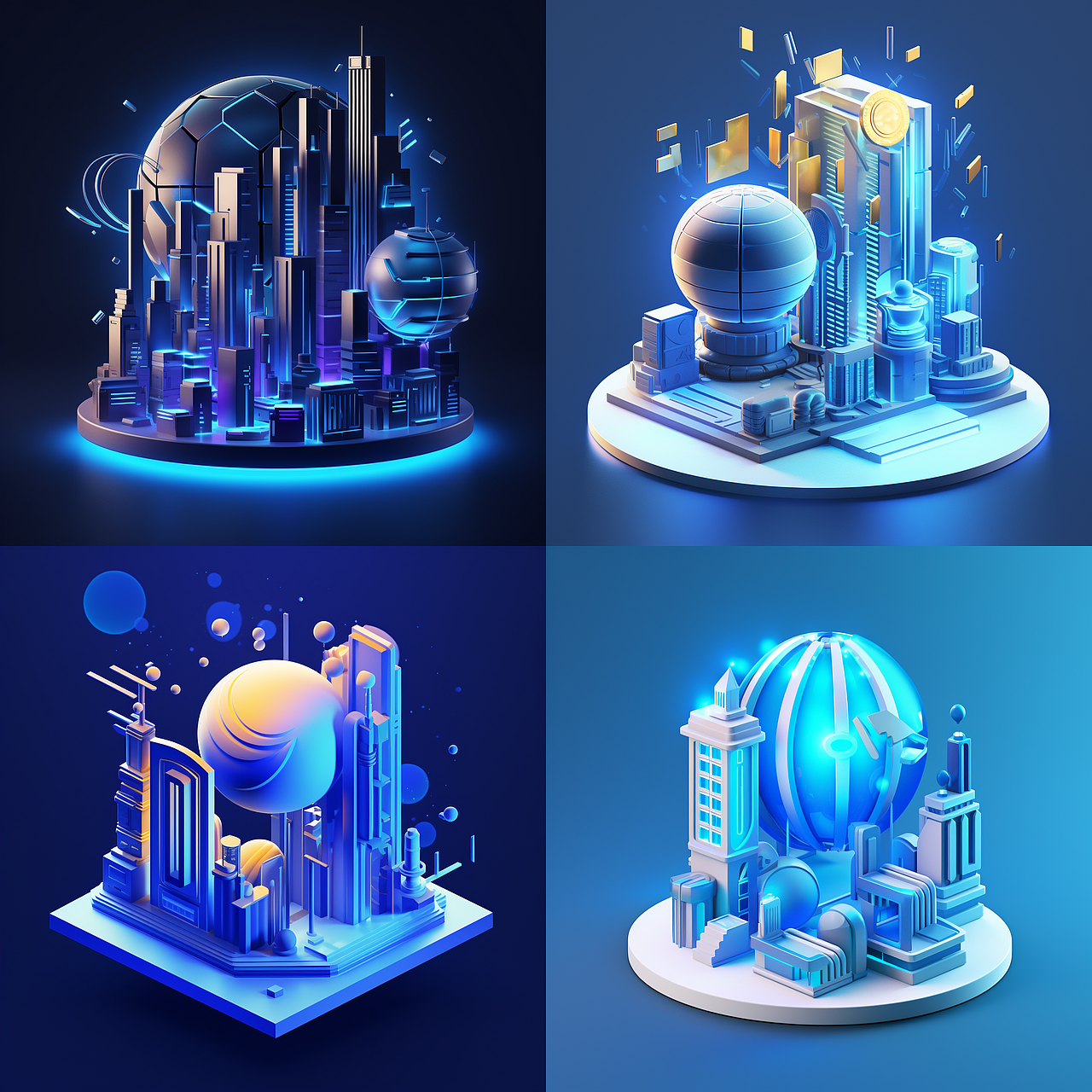 AI绘画科技感图标、背景素材