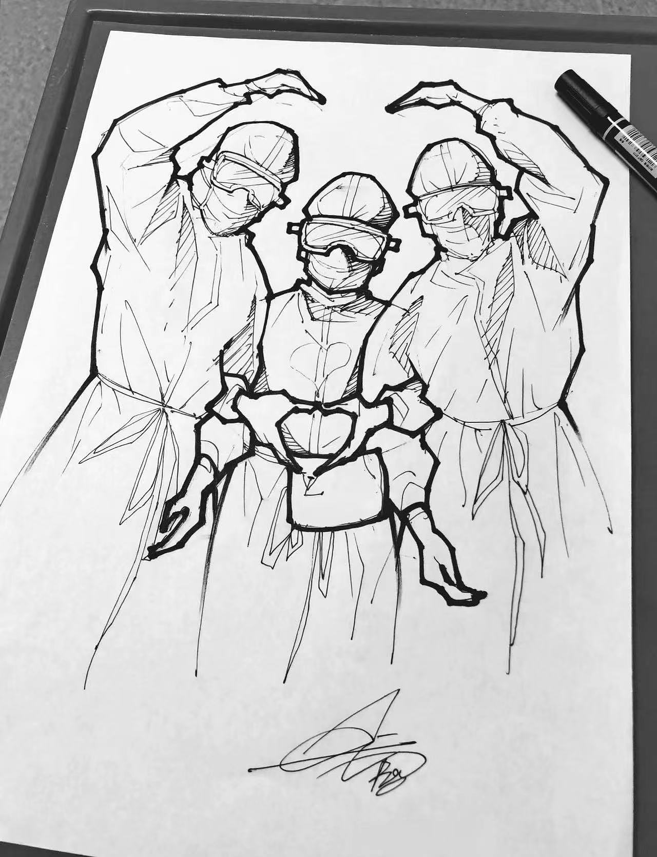 抗疫新冠肺炎白衣天使插画手绘集感恩贵人感谢祖国