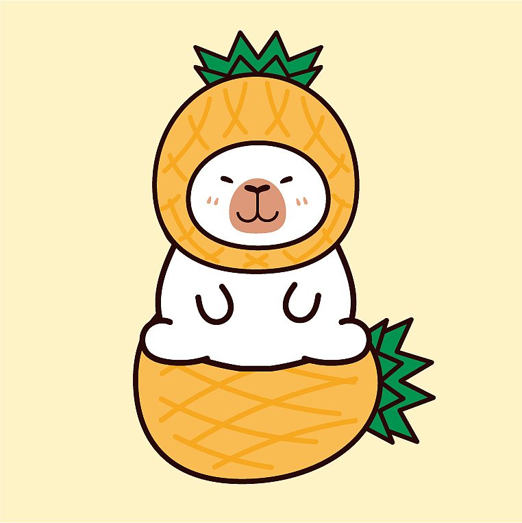 卡皮巴拉水豚萌萌IP卡通形象插画水果系列