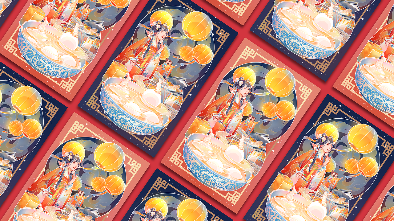 圆圆元宵，祝福为勺（图ZMzI5MzY2NDM2） - 商业插画 - 站酷设计师自由尽头原创素材 - 站酷ZCOOL