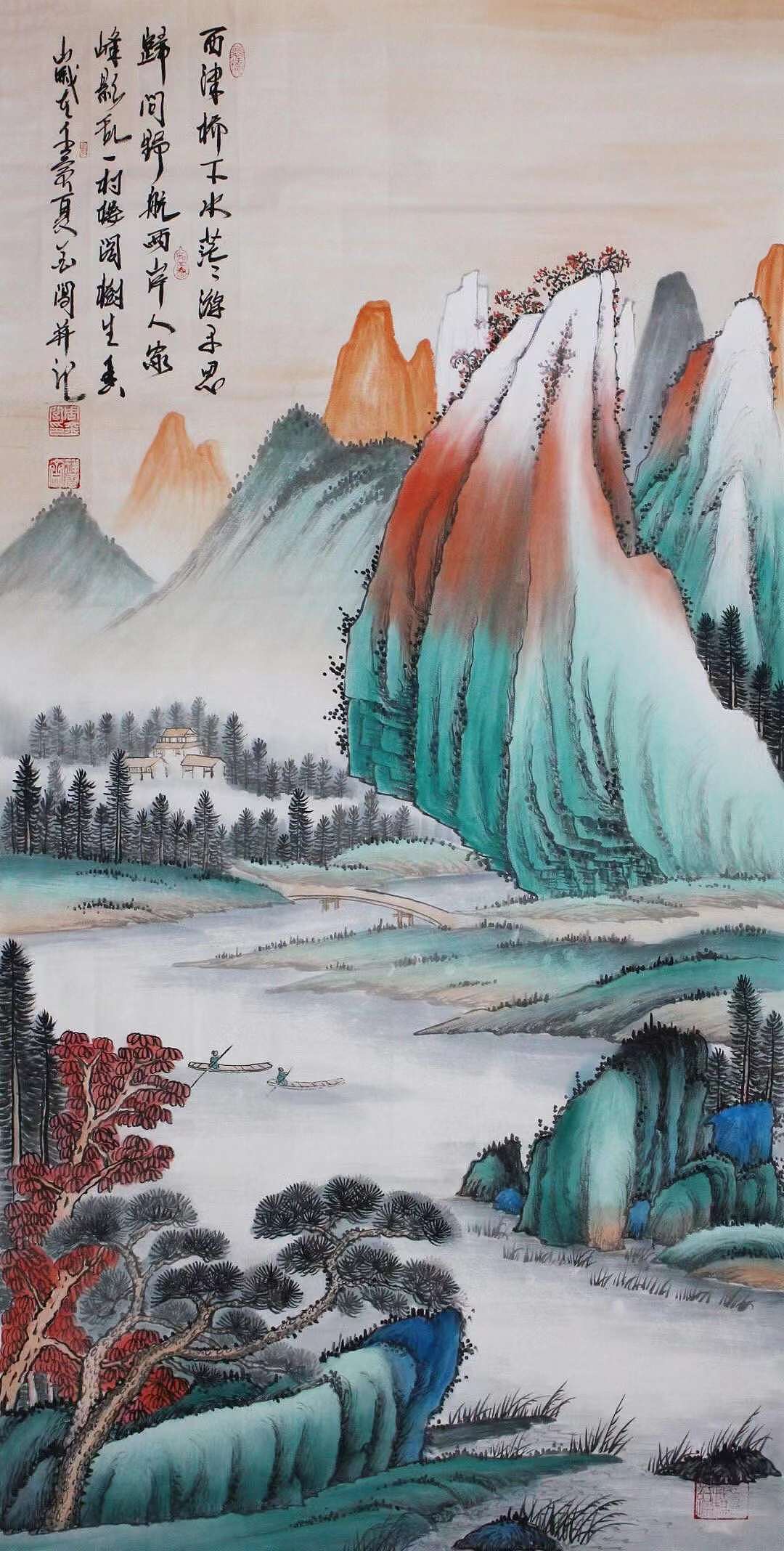 大千画派画家周金阊临摹张大千泼彩山水画（图ZMzE4NjM3MTY0） - 绘画 - 站酷设计师易阁字画网张小克原创素材 - 站酷ZCOOL
