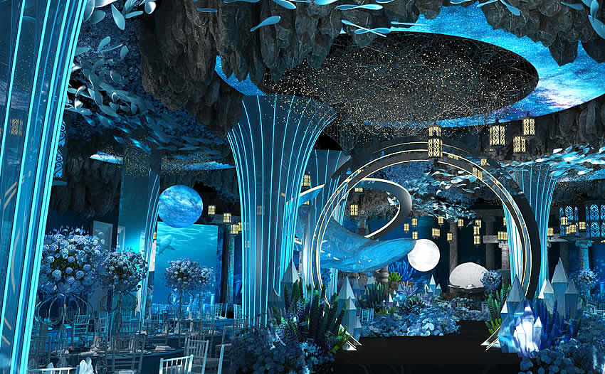 蓝色海洋风格主题宴会厅设计:梦想与现实的交汇