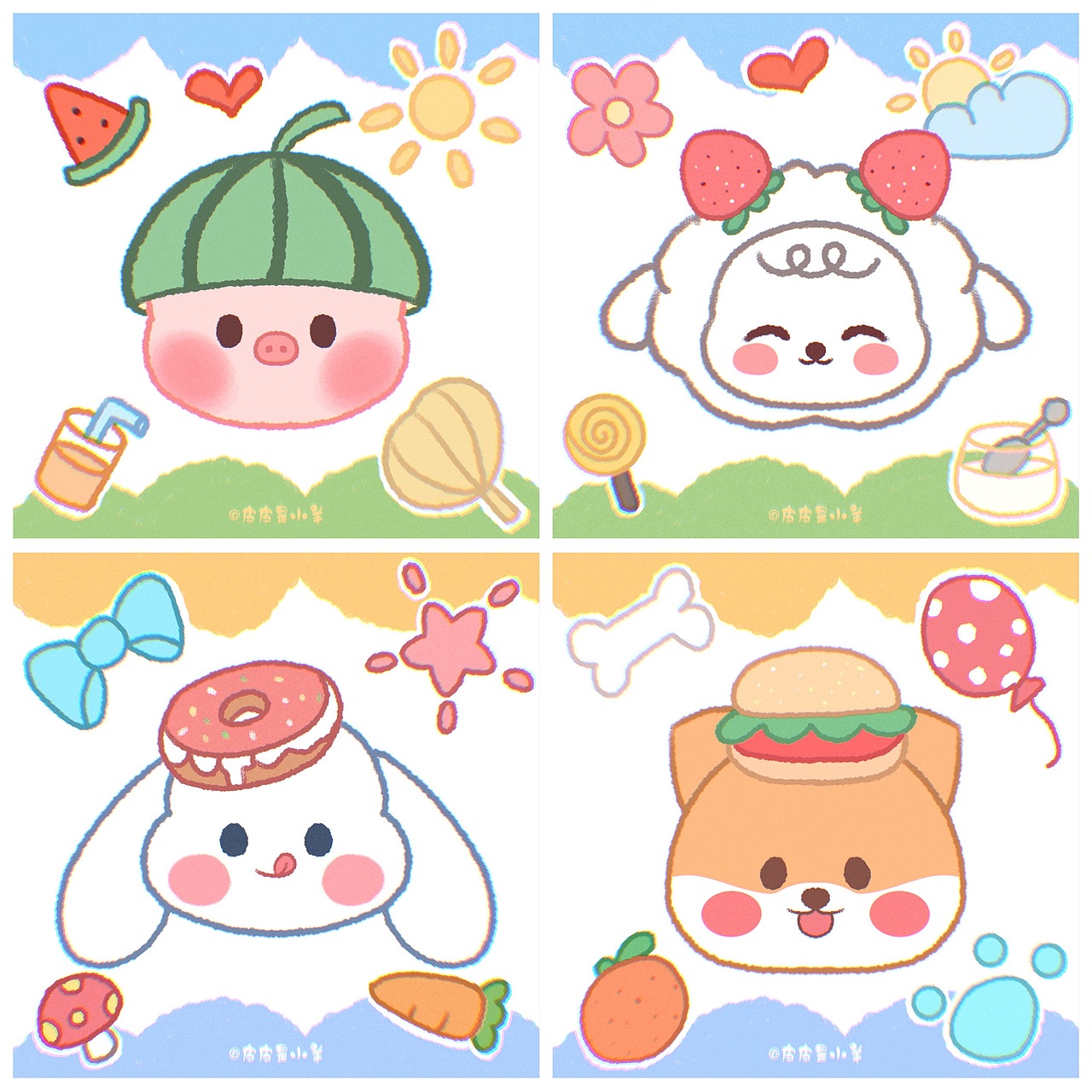 可爱小动物头像插画