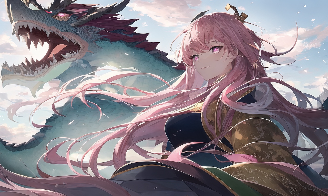 原创作品插画ai绘画龙龙娘二次元动漫中国龙ai绘图