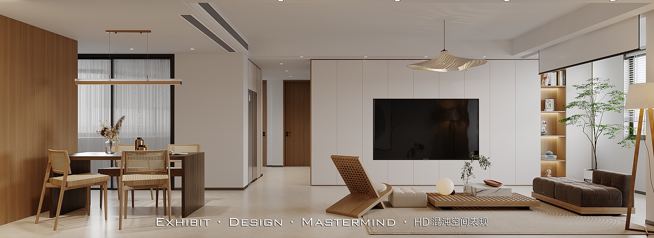 新作首发 现代原木风 家装客餐厅 ▏混沌空间视觉表现（图ZMzQxMzI5NzI4） - 家装设计 - 站酷设计师混沌空间写实表现原创素材 - 站酷ZCOOL