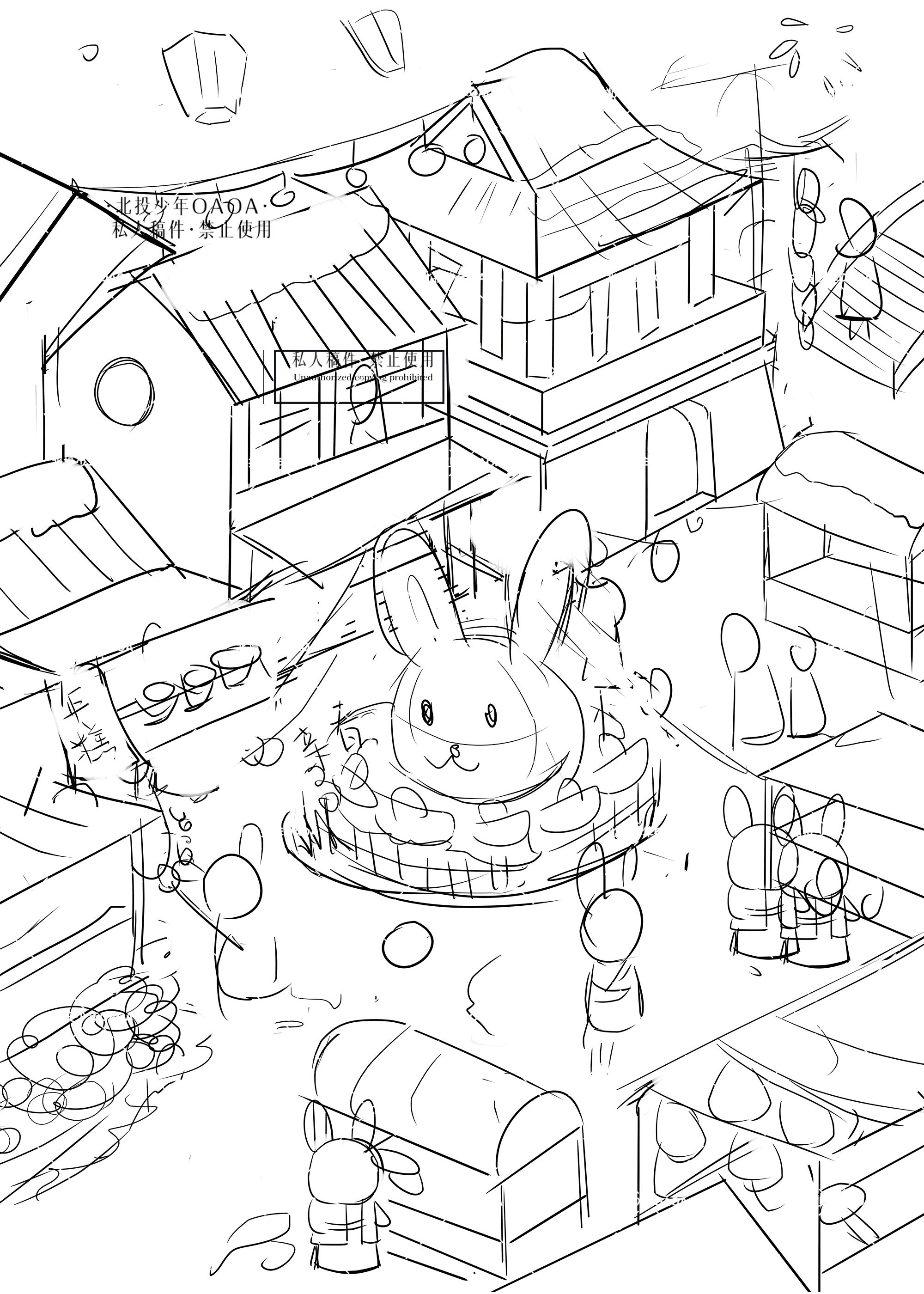 兔村新春游园图  | 兔村系列原创插画