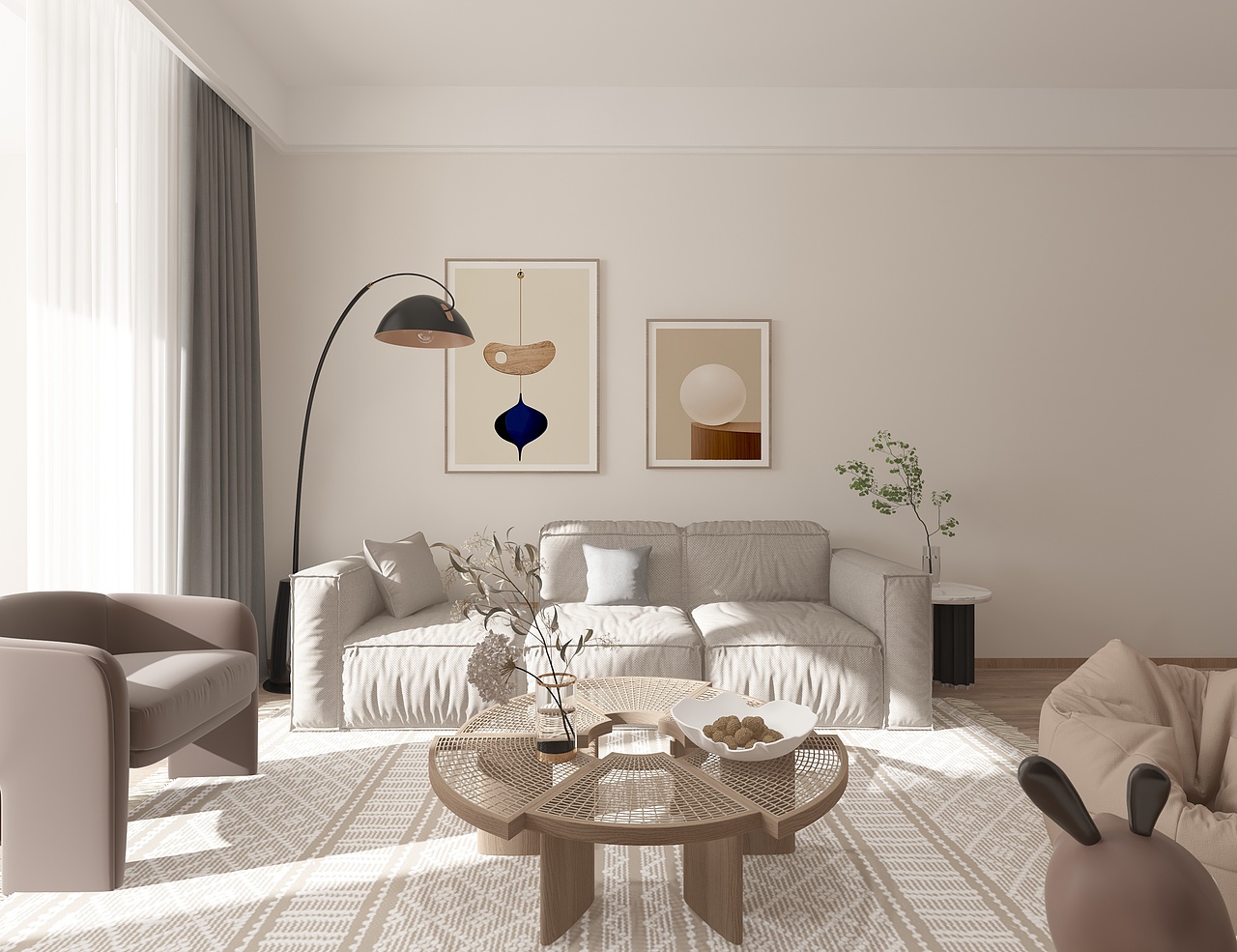 网红奶油风客餐厅卧室卫生间_金典高端设计-站酷zcool