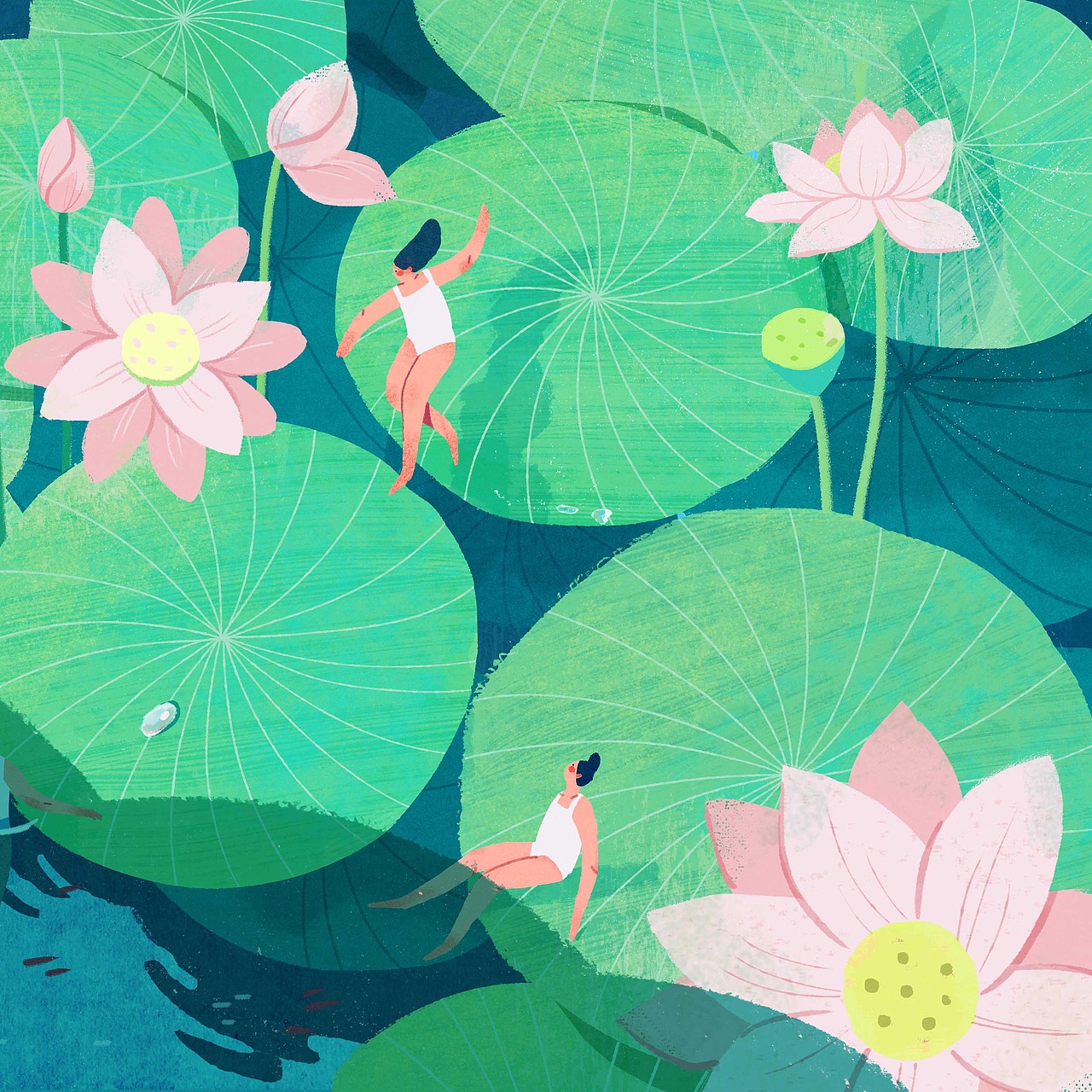 跳进夏天（图ZMzEwMDY0NzIw） - 商业插画 - 站酷设计师蔚蓝Lann原创素材 - 站酷ZCOOL