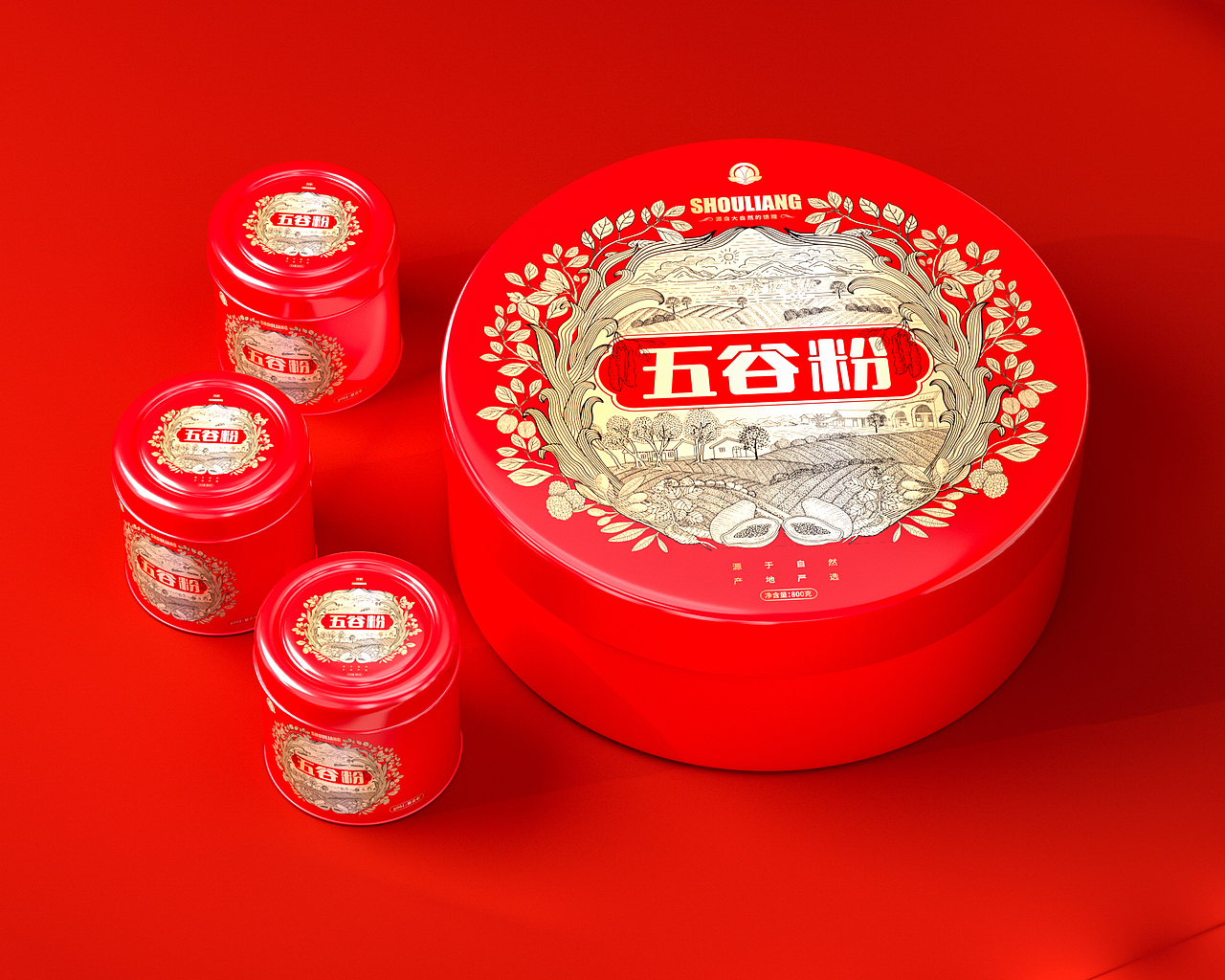 农产品礼盒五谷粉包装设计