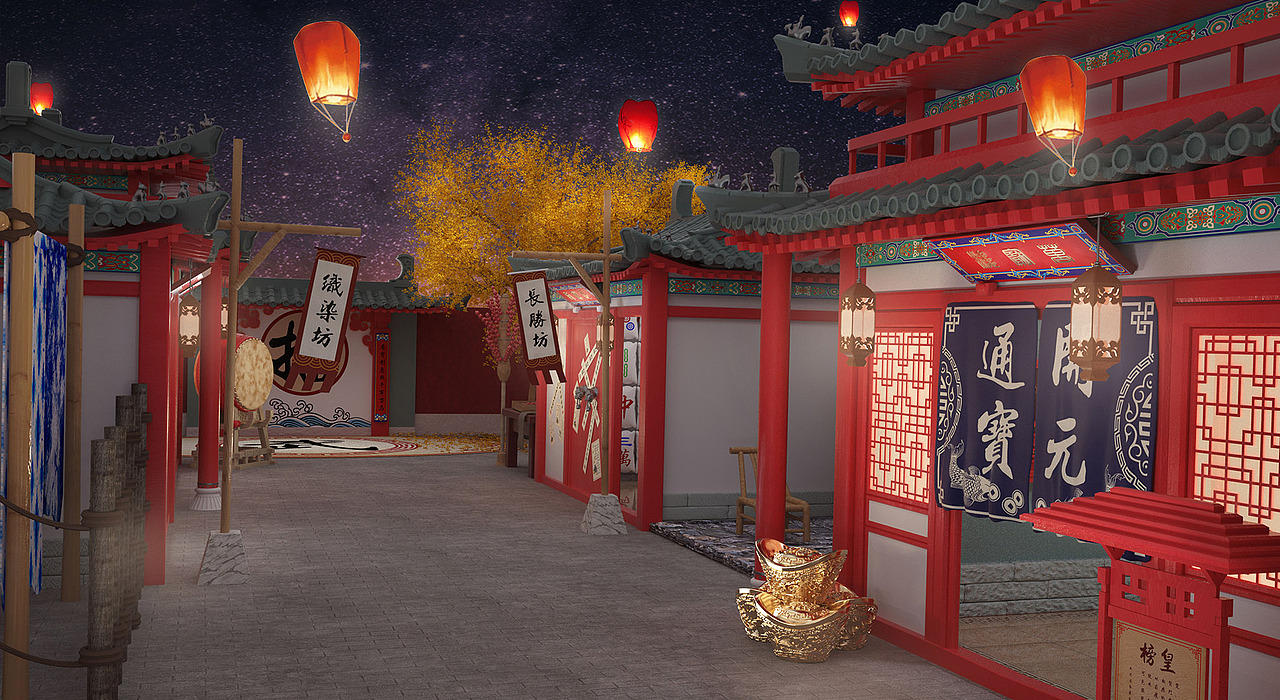 “梦回唐朝”美陈展设计渲染图（图ZMzEzMjAyOTI4） - 场景 - 站酷设计师辣面条子原创素材 - 站酷ZCOOL