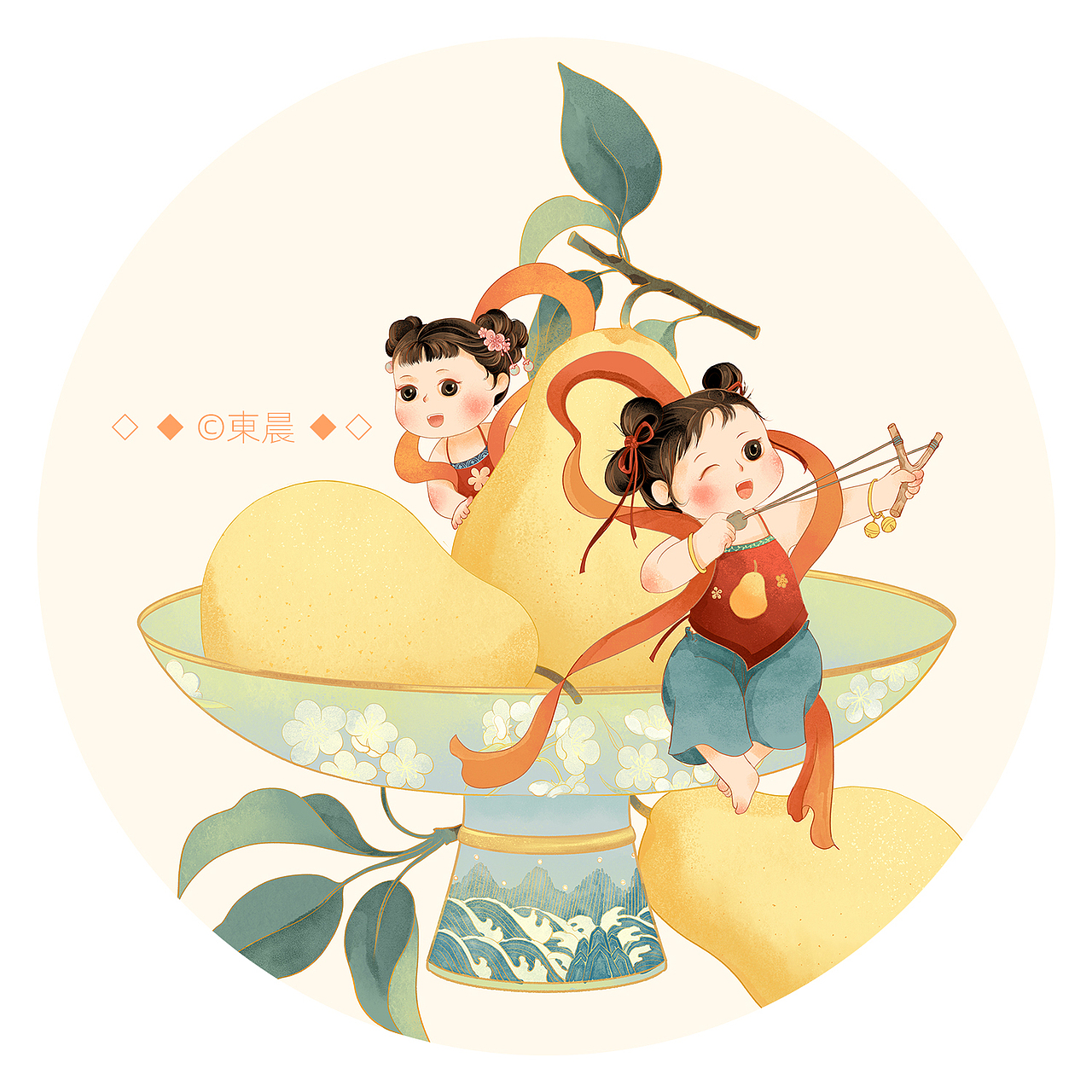 可爱娃娃与水果国潮插画（图ZMjk5MTQ5OTY0） - 商业插画 - 站酷设计师東晨原创素材 - 站酷ZCOOL