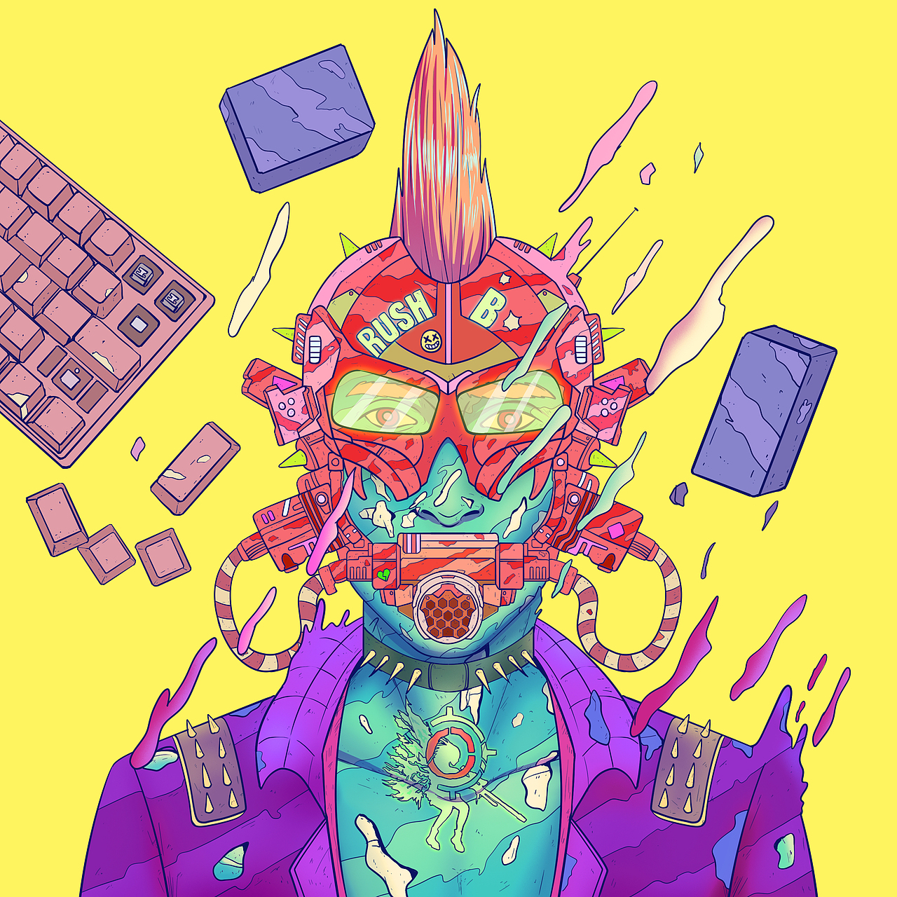 赛博朋克插画 ——《血肉苦弱 机械飞升》