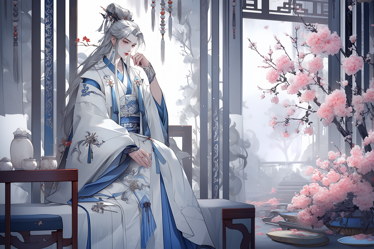 古风插画-静思图