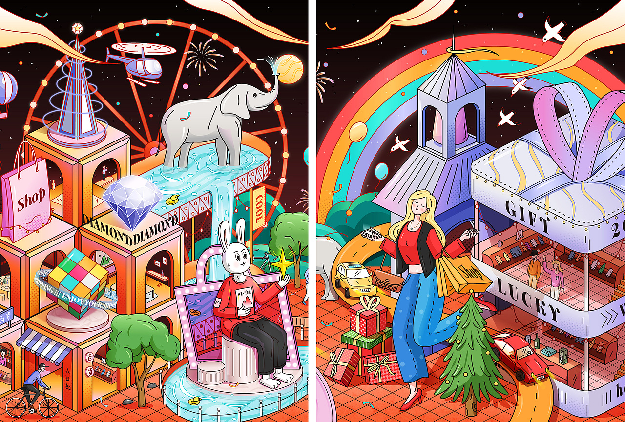 “万象来潮”——万象城主题插画（图ZMzM0MDg4MDQ4） - 商业插画 - 站酷设计师妄多原创素材 - 站酷ZCOOL