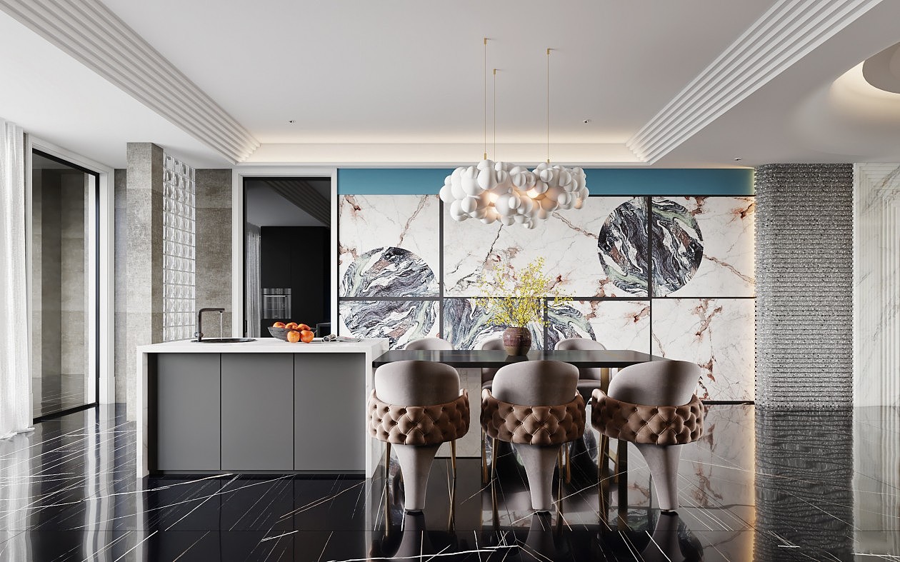 轻奢风客餐厅效果图表现