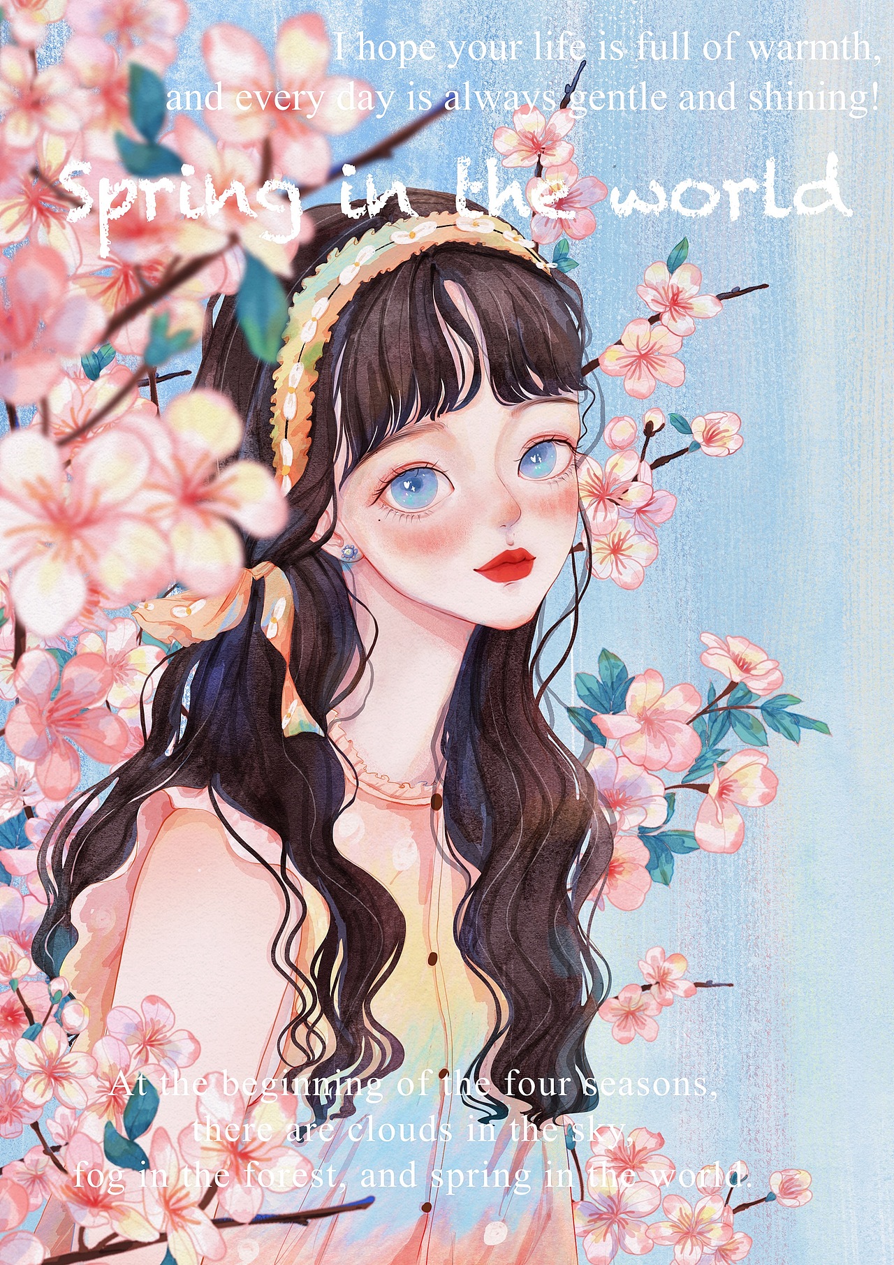 水彩人物插画：春日桃花少女（图ZMzMxMjI3NTI4） - 商业插画 - 站酷设计师阿花呗原创素材 - 站酷ZCOOL